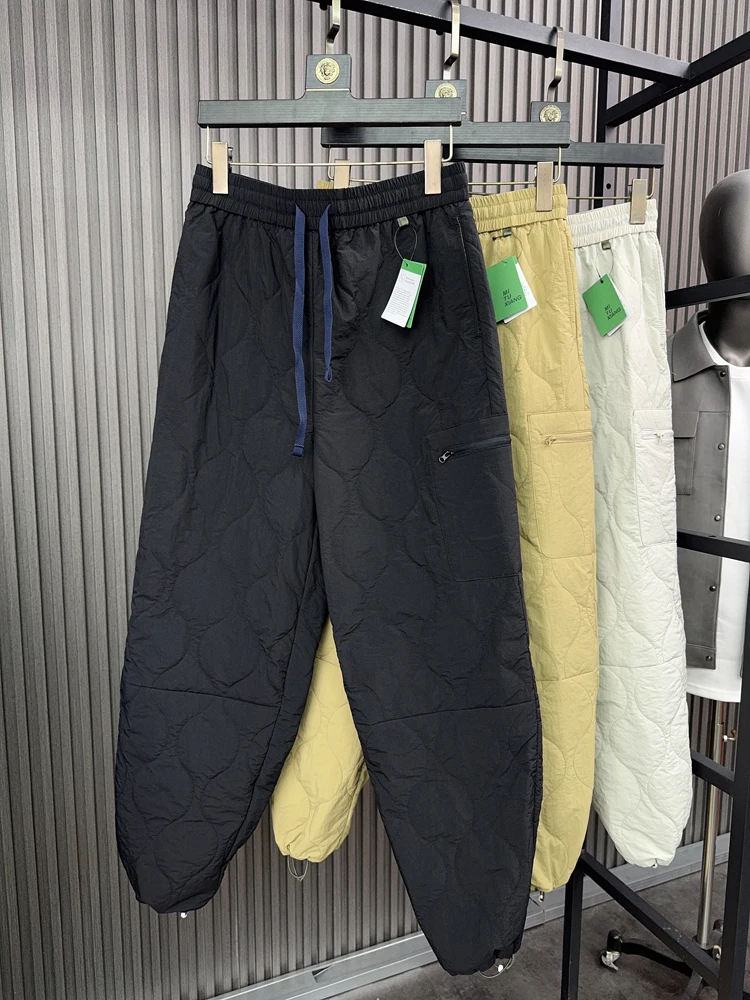 

Men's Thiened Quilted Cotton Pants Autumn Winter Warm Wide Leg Slim Fit Cuffed Casual Pants Faionable Urban Sle Pure Color