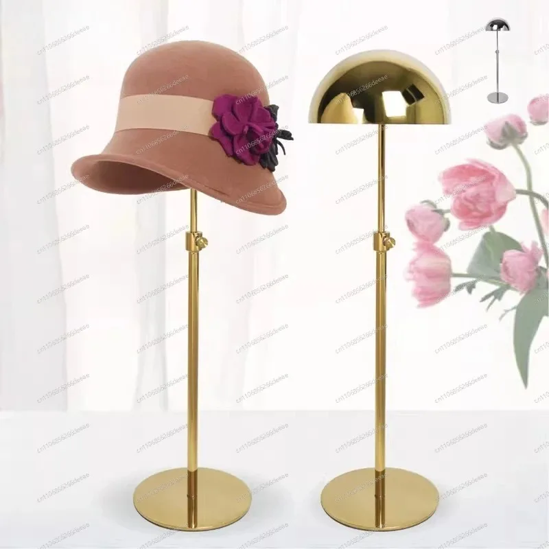 Silver Stainless Steel Round Base Hat Rack Titanium Texture Hat Display Holder Retail Window Ornament Shelf