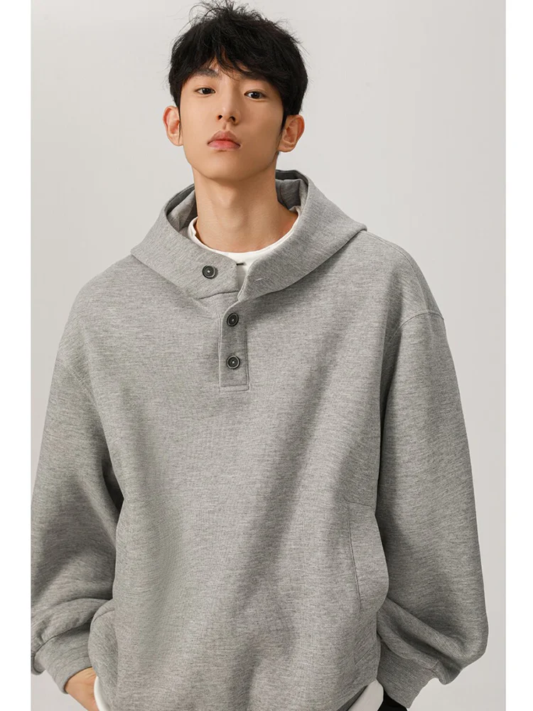 

Мужская толстовка оверсайз из плотного материала, свободного кроя, на пуговицах, с капюшоном, в американском стиле, для весны и осени, молодежная, повседневная, с длинными рукавами