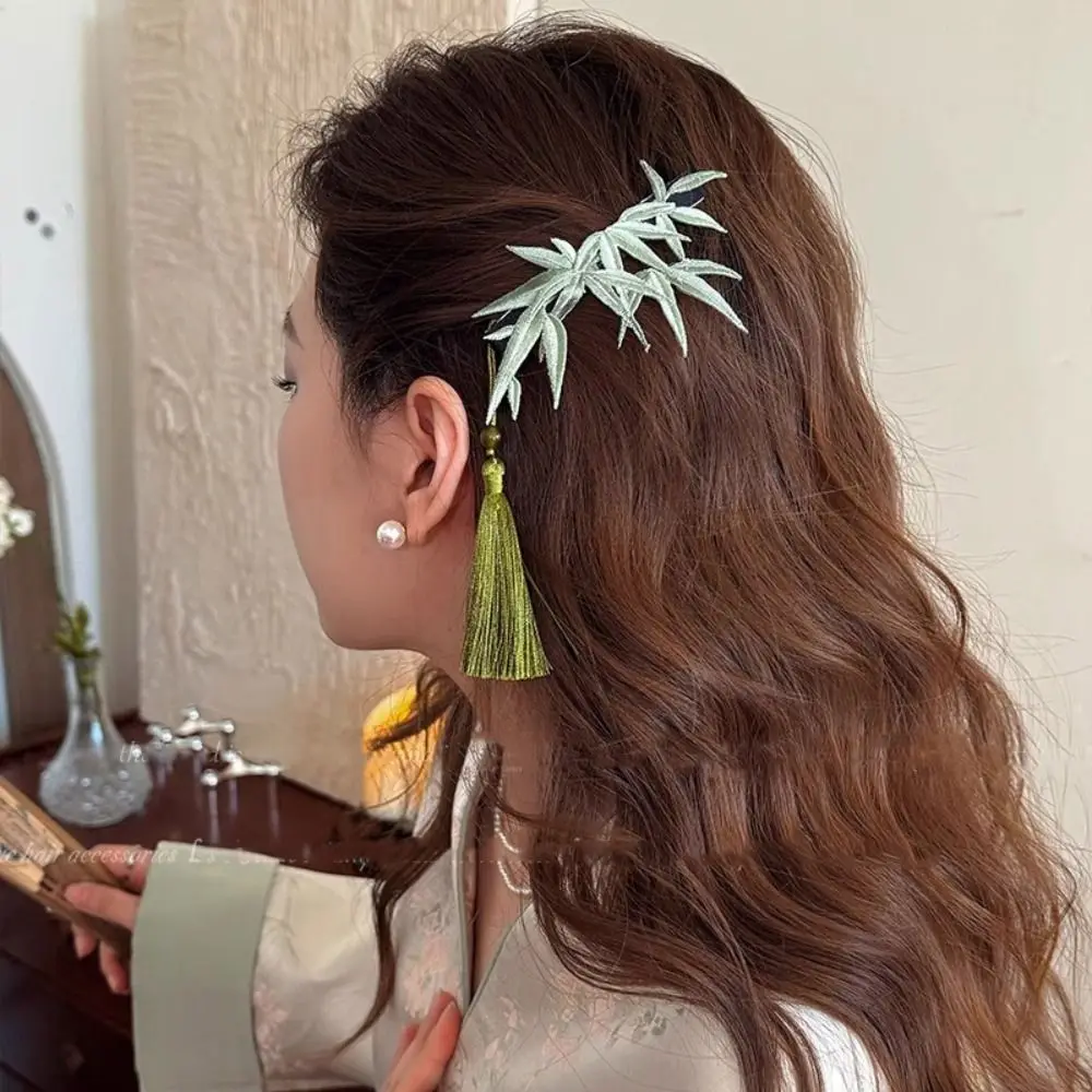 

Leaf Tassel Hairpin Green Ancient Style Hanfu Hair Clip Girl Hair Accessories Tang Suit Hair Clip Chinese Style Headwear