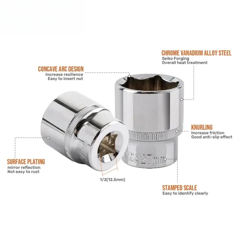 1/2 polegada adaptador de soquete profundo hex manga curta chave cabeças cromo vanádio aço catraca porca remoção ferramenta manual 8-32mm