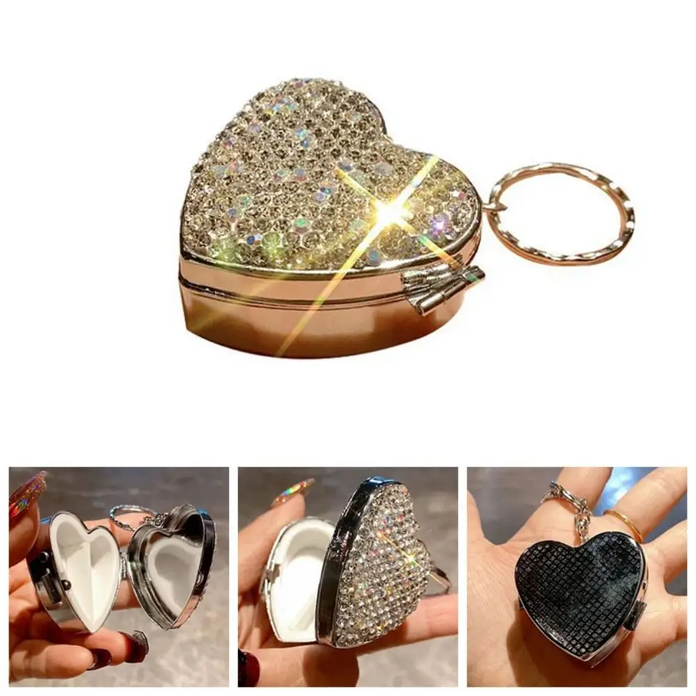 

Мини-металлическая коробка для таблеток с блестящими стразами, блестящая коробка для хранения лекарств в форме сердца, водонепроницаемая коробка для таблеток с 2 сетками, контейнер для улицы