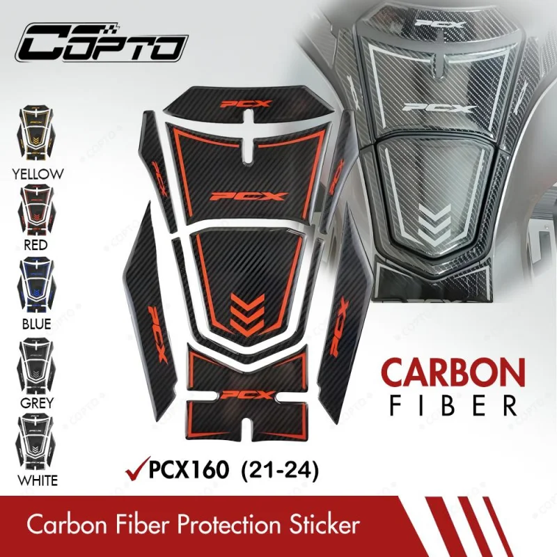 5D Carbon Fiber Tank Scratch Protector Sticker, PCX160 2021-2024, Upgrade 3M Adhesive, Multi-Color Design