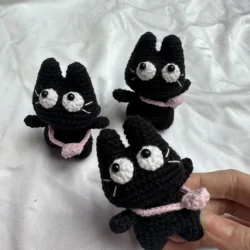 Cartoon Black Cat Handmade Crochet Hang Ornament for Handle Bag Decor Forest Animal Knitted Birthday Handiwork Gift Cat With Bag