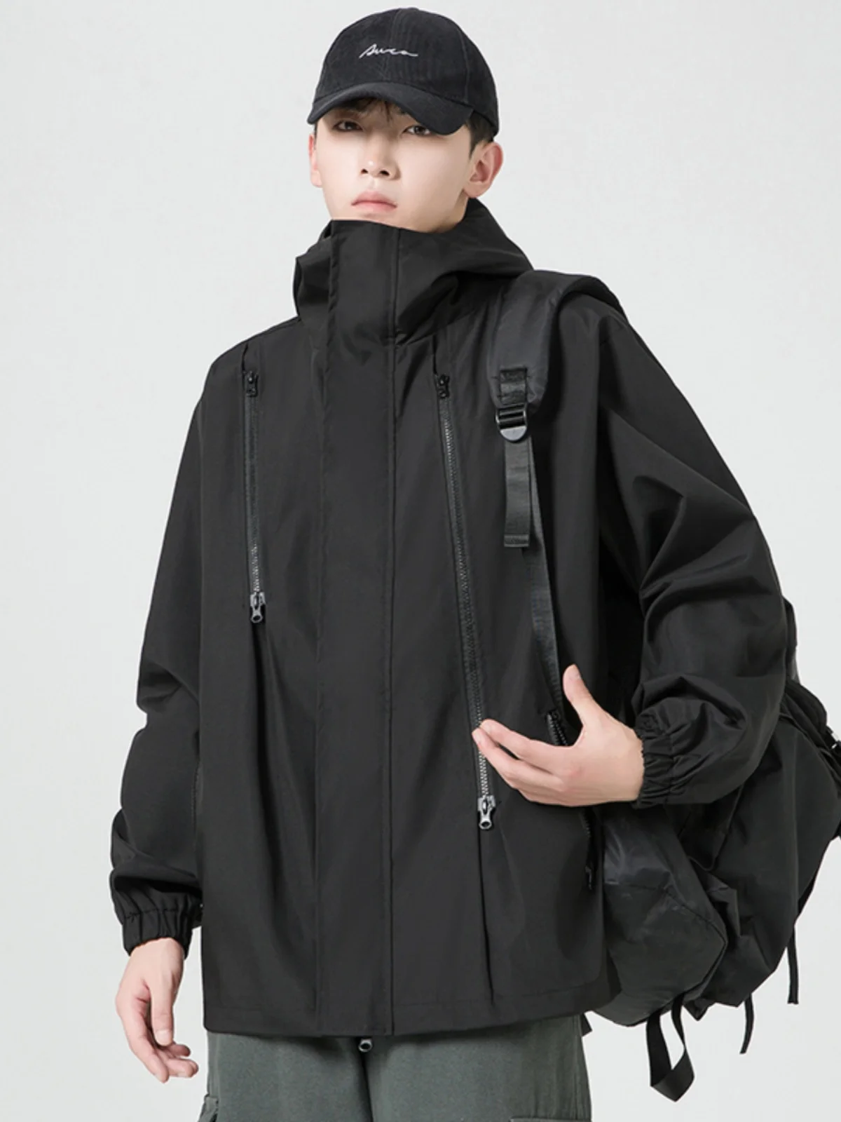 

2024 New Men's Hooded Jaet Windproof Waterproof Workwear Sle Casual Faionable Spring Youth Polyester Fiber Coat