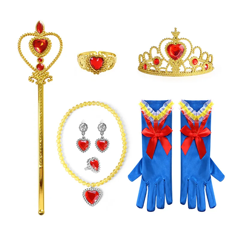 New Kids Crown Magic Wand Necklace Wig Headdress Set Girls Snow White Princess Dress up Accessories Halloween Cosplay Accessory