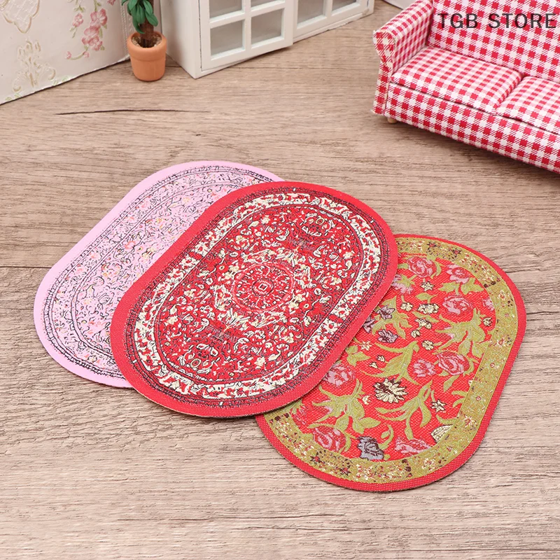 Tapis de sol rond Miniature pour maison de poupée 1:12, couverture ovale, modèle de chambre à coucher, décor de salon, jouet, accessoires pour maison de poupée