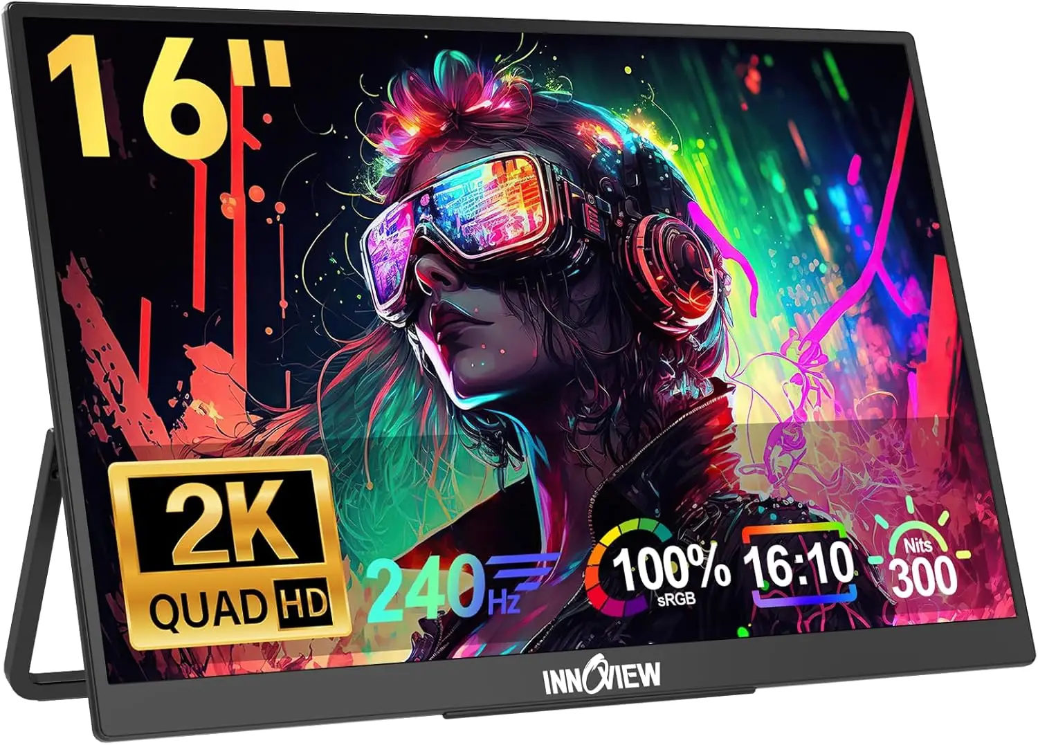 

16-дюймовый портативный игровой монитор 240 Гц, 2K 2560x1600, со встроенными динамиками, Type-C HDMI для PS5, Switch, Xbox, ноутбуков