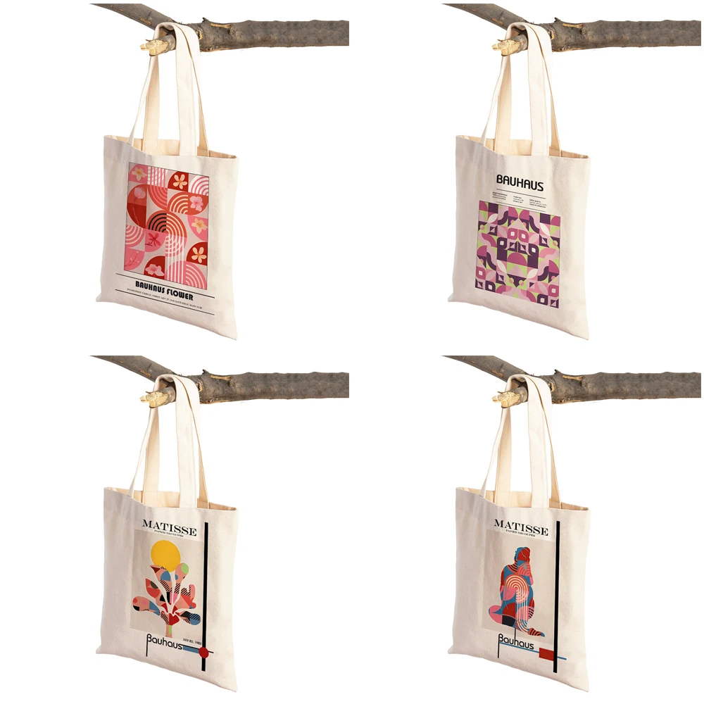 Bauhaus Flowers Matisse Color Block Characters Women Shopper Bag Reusable Tote Lady Handbag Casual Canvas Shopping Bags