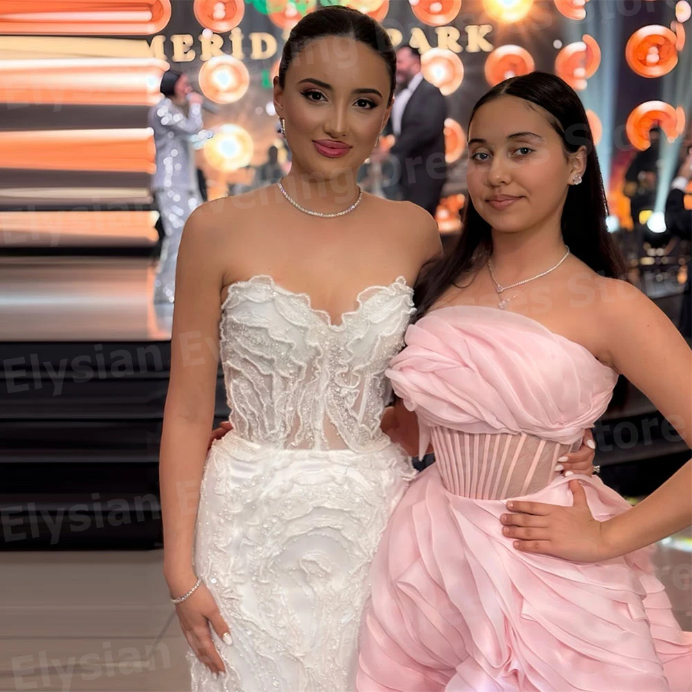 Romantische Damen-Abendkleider in A-Linie, trägerlos, maßgeschneidert, فسات Cosa Na__ Prom-Abschlussball-Kleider, ärmellos, Prinzessin فسات Adri Nad Nad Nad