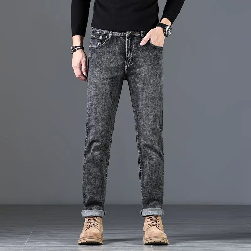 الأعمال عادية سليم صالح مستقيم الساق الرجال الجينز الأعمال مستقيم الترفيه بنطال مرن الذكور العلامة التجارية سراويل جينز أربعة مواسم #2