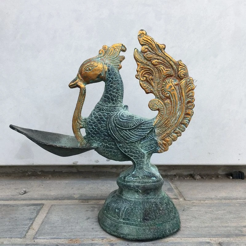 Antique Phoenix Candle Holder Tibetan Buddhist Ritual Offering Vessel Incense Holder Ornament Home Decor Sculpture
