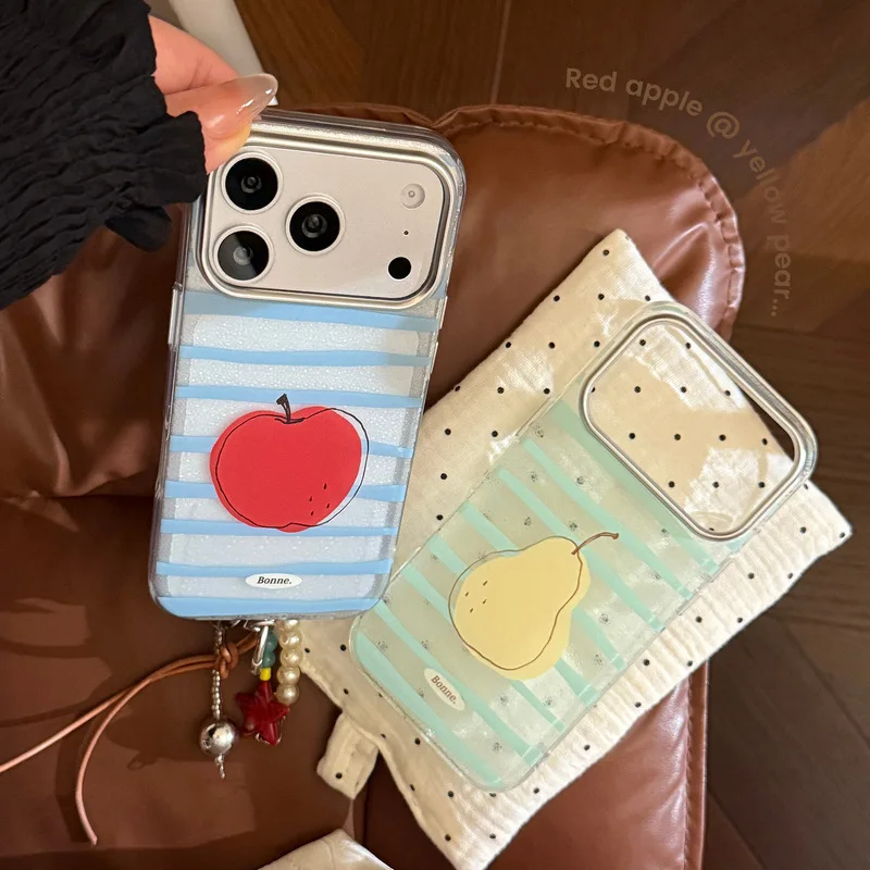 Summer color-blocking striped fruit phone case suitable for iphone 17pro Phone caseiphone16FreshinsWind17Lanyard15