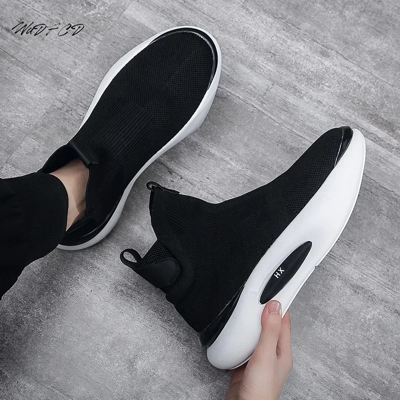 High Top Sneakers Men Easy Matching Sock Shoes Fashion Casual Knitting Mesh Breathable Height Increased Platform Sport Shoes