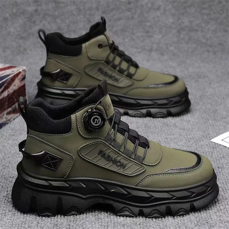 أحذية قتالية عالية الجودة للرجال لخريف 2025، أحذية عمل كلاسيكية بنعل مكتنز، أحذية كاحل عصرية برباط للرجال #2