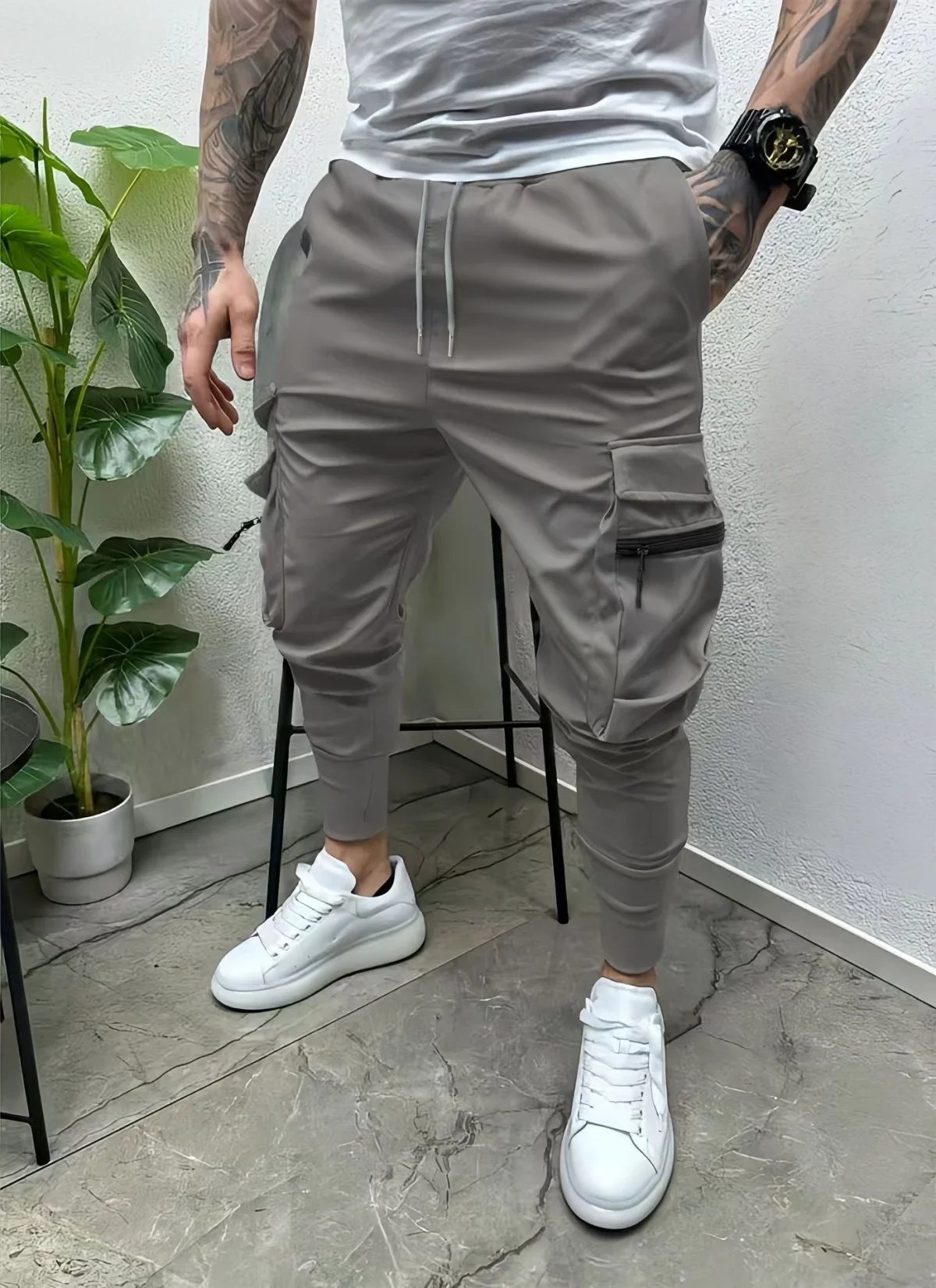 

Men's Casual Slim Fit Overalls Multi-Pocket Elastic Waist Outdoor Trend Pants Fashionable Fitness Clothing
