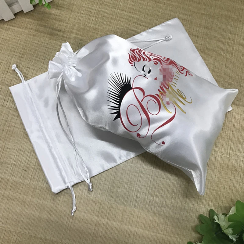 Custom Print Logo Smoothly Silk Hair Bag Jewelry/Makeup/Gift/Wedding/PartyStorage Bright Satin Dustproof Drawstring Pouch Pocket