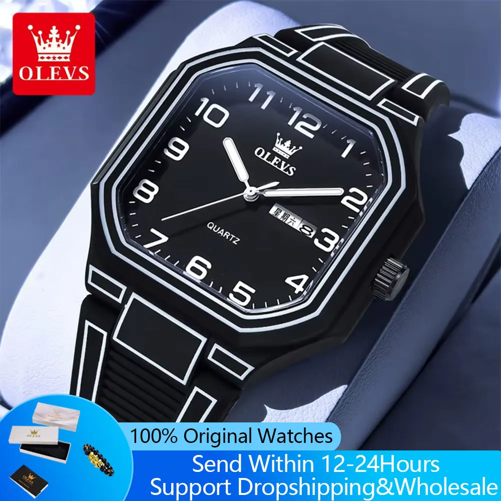 Olevs 5661 Orologio Da Uomo Al Quarzo Originale Orologio Da Uomo Quadrato Quadrante Grande 30M Impermeabile Luminoso Data Automatica Orologi Da Polso Sportivi Di Moda-image