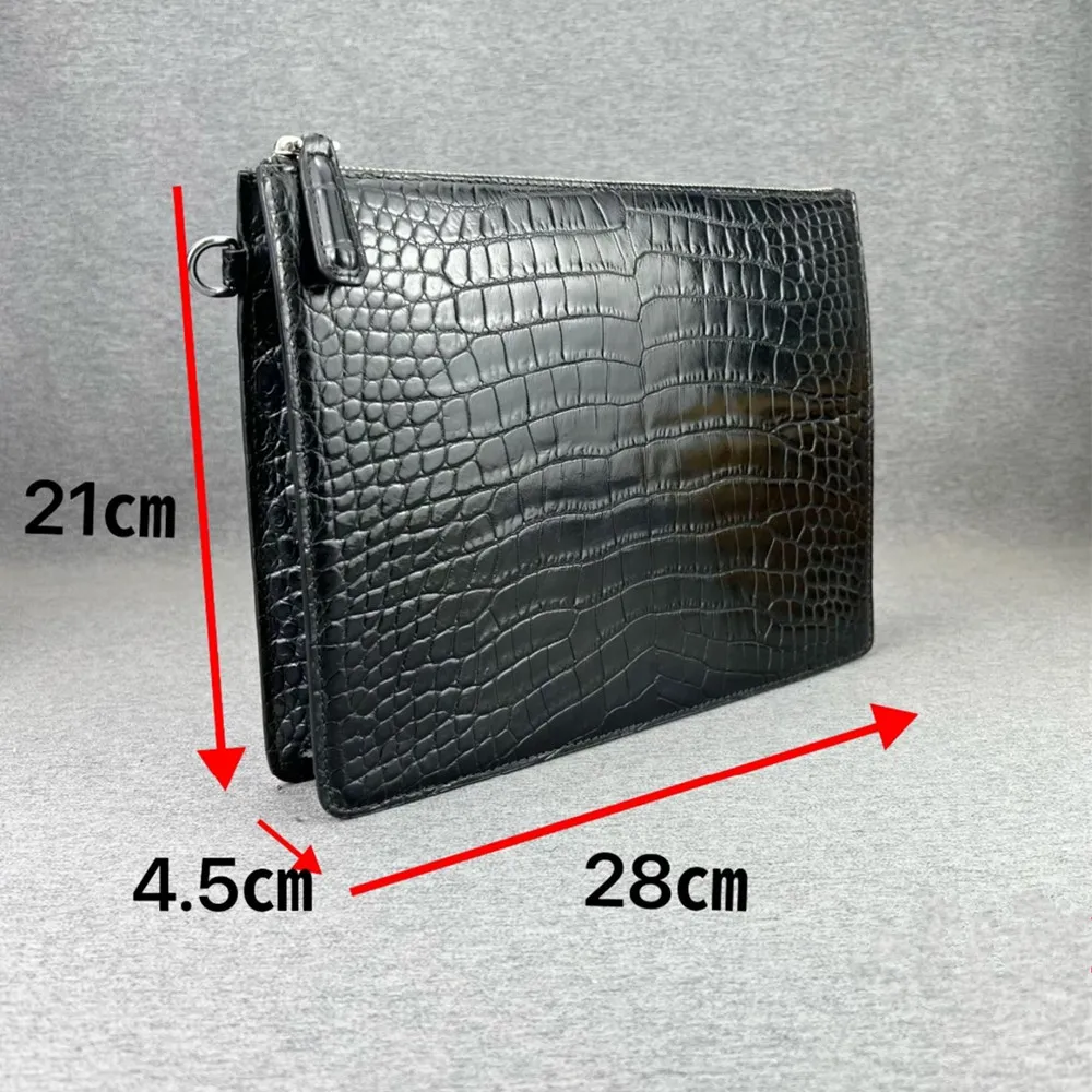 Authentic crocodile leather men's classic black wrist bag real crocodile leather men's envelope handbag fashion wallet