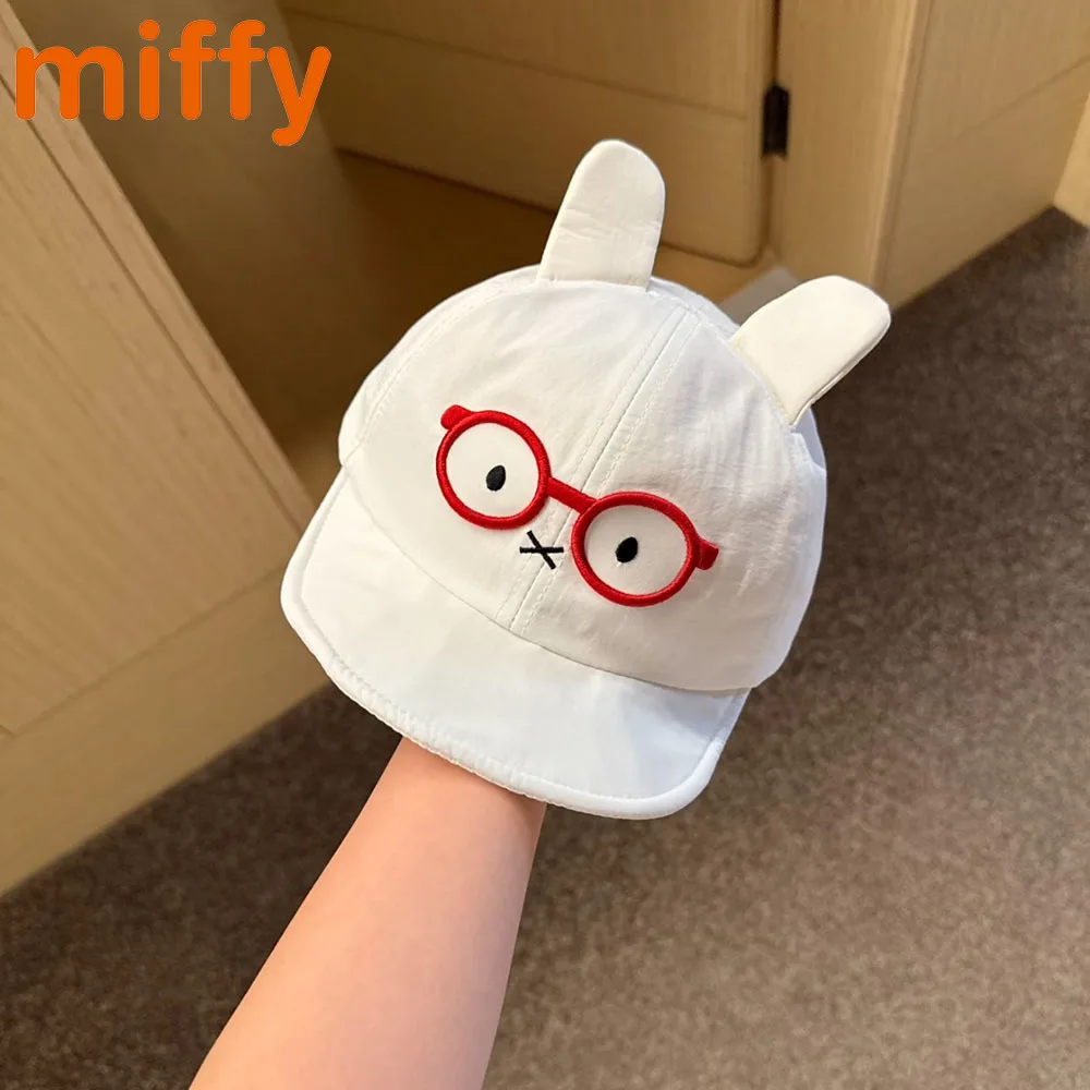 Gorra de Béisbol Kawaii Miffy con Orejas de Conejo, Bordado Tridimensional, Gafas, Sombrero de Sol de Verano, Gorra Plana de Moda, Regalo