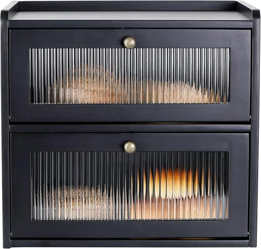 

Bread Box for Kitchen Countertop Wooden Bread Storage Container Bin 2 Layer Breadbox Holder Large Capacity Keeper Vintage Farmho