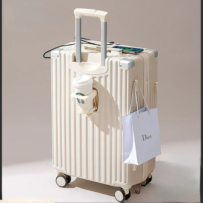 

Storage Bag Multifunctional Luggage Trolley Case Boarding Zipper Charging Large Capacity Travel Password Leather Suitcase
