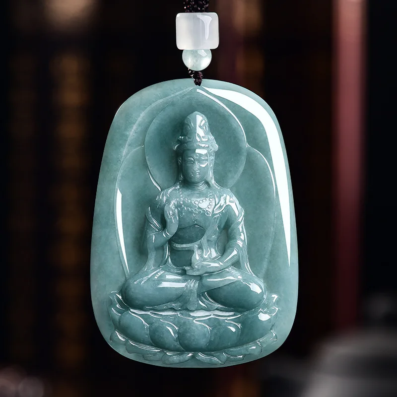 Natural Real Emerald Blue Water Purification Bottle Guanyin Pendant Jadeite Necklace Jewelry Charm Designer Luxury Vintage Women