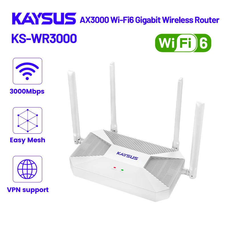 

KAYSUS WiFi 6 AX3000 Wi-Fi-маршрутизатор двухдиапазонный 2,4/5 ГГц AX3000WR 802.11AX с 4 антеннами гигабитный Wi-Fi повторитель для домашнего офиса