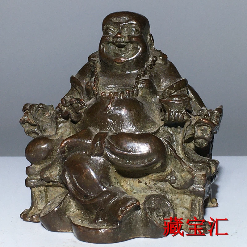 

Pure copper Maitreya sits like a Buddha with a smile and often makes a fortune to worship porch desktop decoration collection.