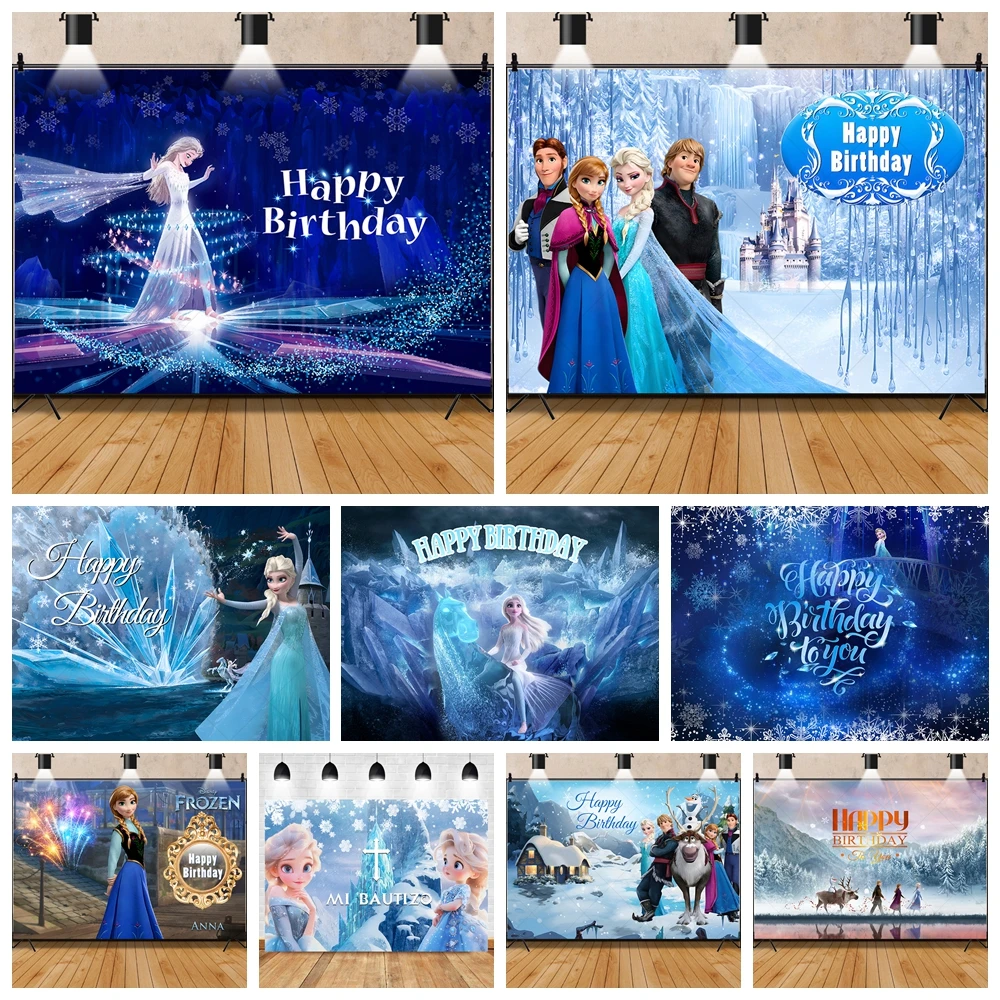 Frozen Elsa Anna Princess Girls Birthday Party Background Ice and Snow Winter Photography Background Photo Studio Customization