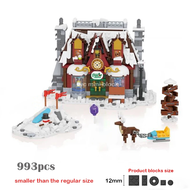NONE Loz Mini Street View Winter Stadt Santa Claus Hause Baustein DIY Schlitten Shop Konditorei Montage Dekor Spielzeug Für Kinder Weihnachten Geschenke 7