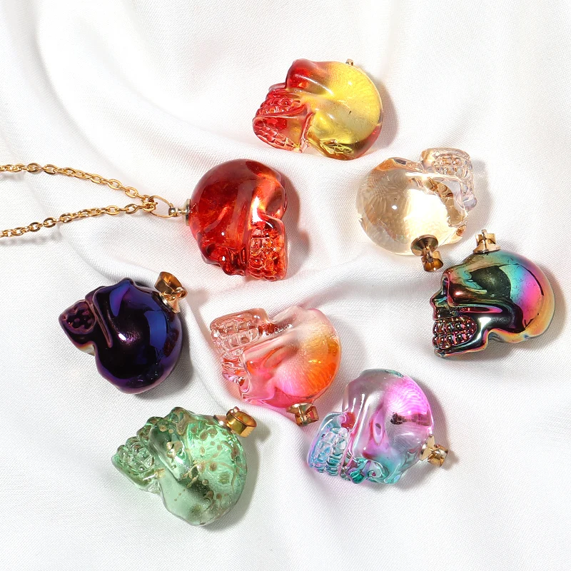 21×27mm Punk Style Colored Glaze Skull Pendant Lampwork Halloween Pendants For Jewelry Making DIY Necklace Bracelet Accessories