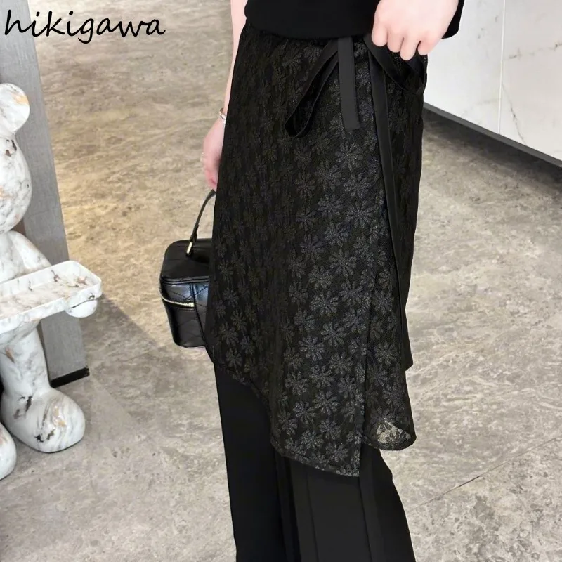 

Floral Lace Women Skirts 2025 Faldas Mujer De Moda High Waist Bandage Tunic Saia Korean Jupe See Through Fashion Summer Skirt