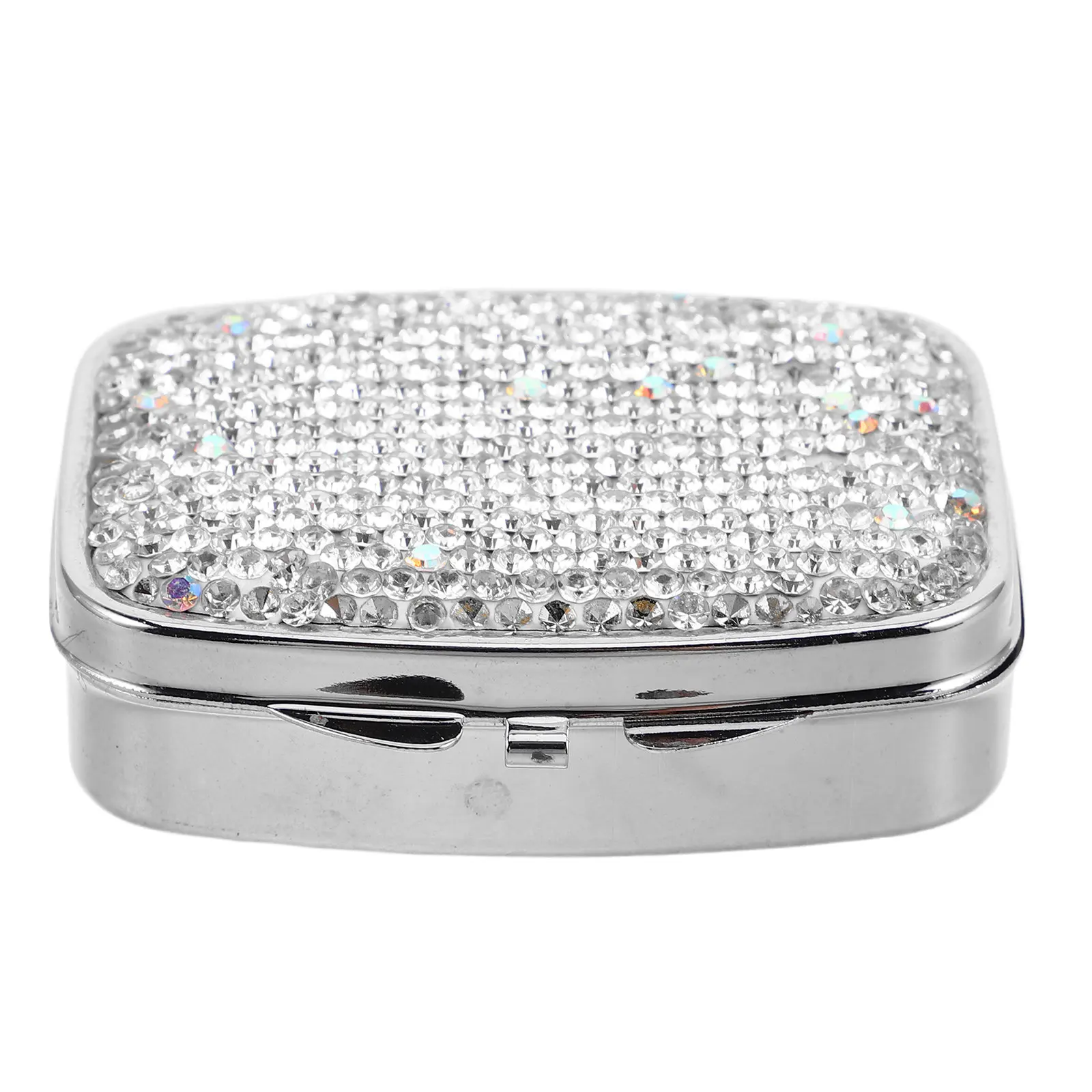 

Portable Medicine Box Mini Pill Organizer Rhinestone Design Compact Travel Medicine Case for Daily Use two Compartment Pill Box