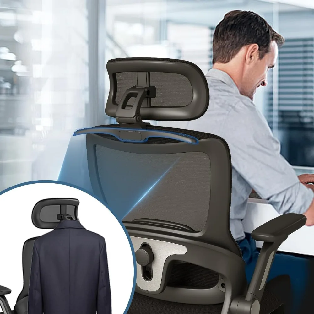 Kursi kantor ergonomis berbahan mesh dengan sandaran tangan 4D yang dapat disesuaikan, sandaran kepala 3D, dan sandaran punggung 2D untuk kemiringan 90-135 derajat