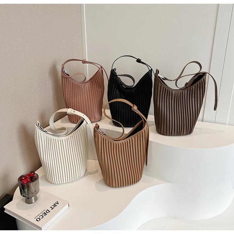 Ruched Soild Large Capacity Shoulder and Crossbody Bags Hasp High Quality Casual Tote 2024 Fashion PU Bags for Women New Style