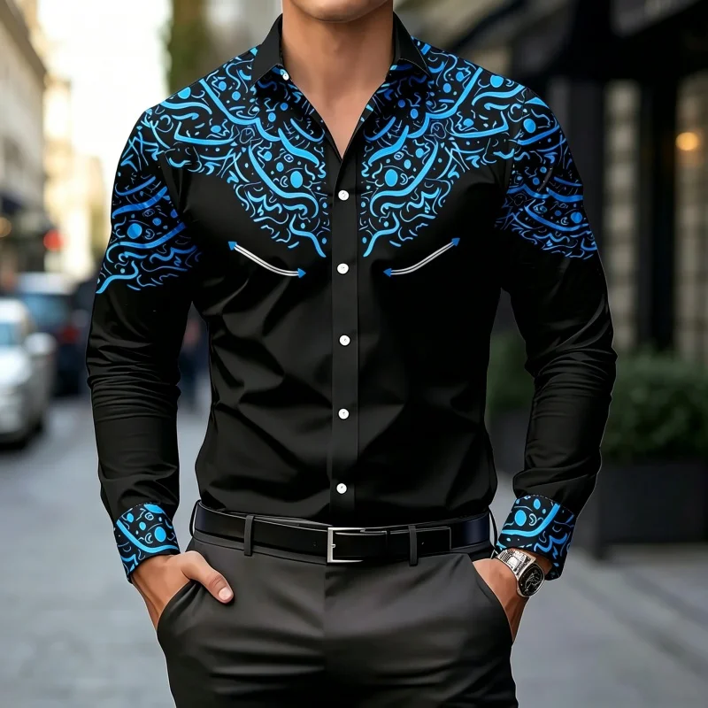 Black and White Contrast Print Shirt, Slim Fit, Trendy, Casual Top for Multiple Occasions view 5