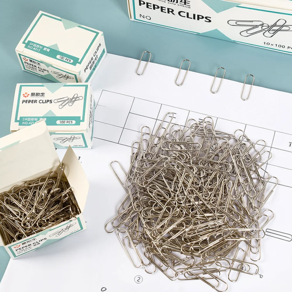 Professional Metal Paper Clips Nickel Plated Silver Stationery Binding Tools For Office School Document Sorting Supplies