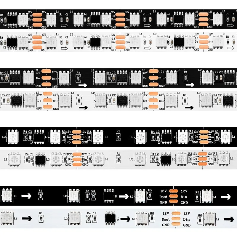 WS2811 Led Strip 30/48/60/72 Leds/m,10/16/20/24 pcs Ws2811 ic/meter,DC12V White/Black PCB, 2811 Addressable Digital Led Strip 5m