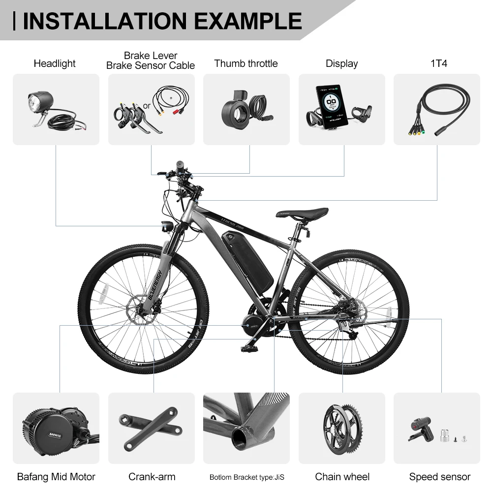 Bafang BBS02B 미드 드라이브 모터 전기 자전거 변환 키트, 8fun BBS BBS02 자전거 중앙 엔진 eBike MM340.500 키트, 36V, 500W