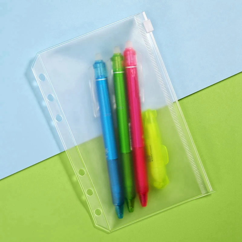 50PCS 6 Holes Binder Pouch Zipper Folders For 6-Ring Binder PVC Cash Budget Envelopes Zipper Bag