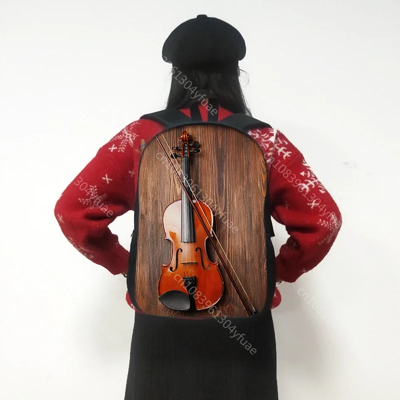 Musical Instrument Guitar / Violoncello / Violin Backpack Music Note Rucksack Canvas School Bags for Teenager Travel Book Bag