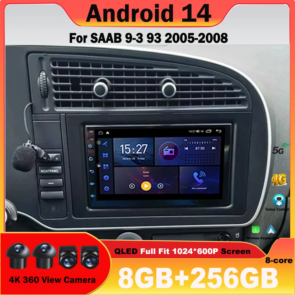 Car Radio Android For SAAB 9-3 93 2005-2008 Auto Multimedia Video Player Navigation GPS Stereo Wireless Carplay DSP WIFI NO 2in