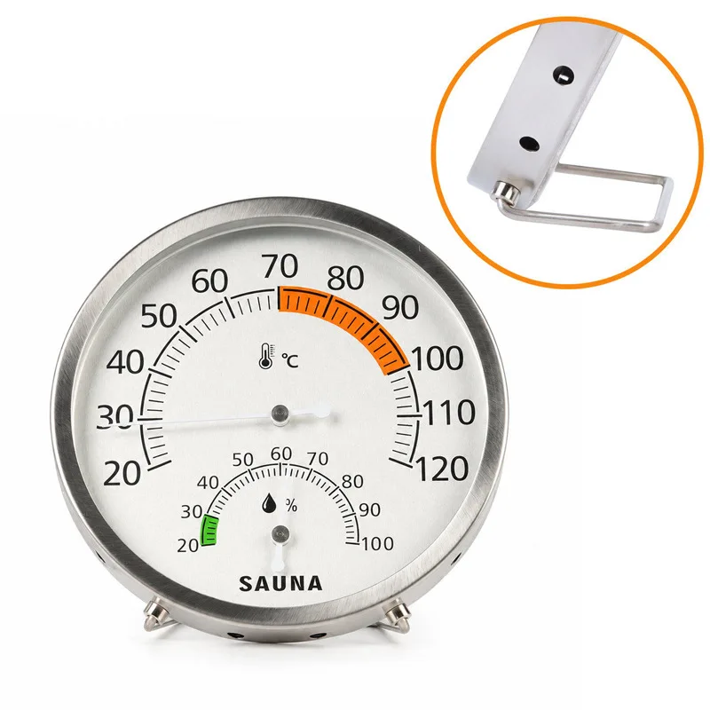 Stainless Steel Sauna Temperature and Humidity Meter with Mechanical Movement No Power Needed for Sauna Monitoring