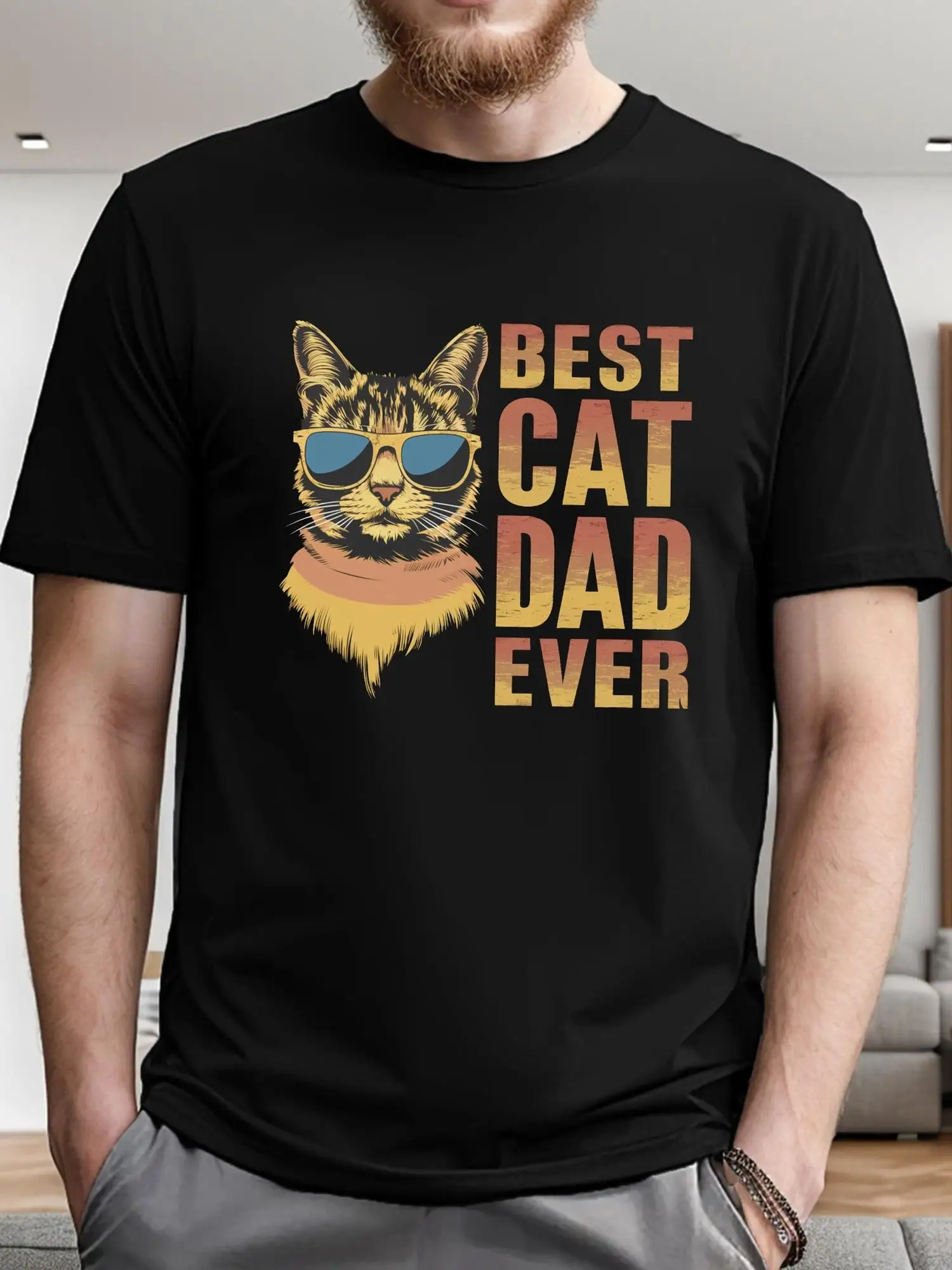 Best Cat Dad Ever Men'S Short Sleeve T-Shirt Summer T-Shirt Top