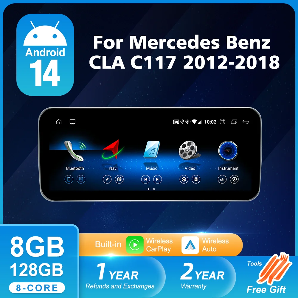 For Mercedes Benz CLA C117 2012-2018 Android 14 Auto Radio Carplay Screen GPS Multimedia Player Navigation Stereo Monitor