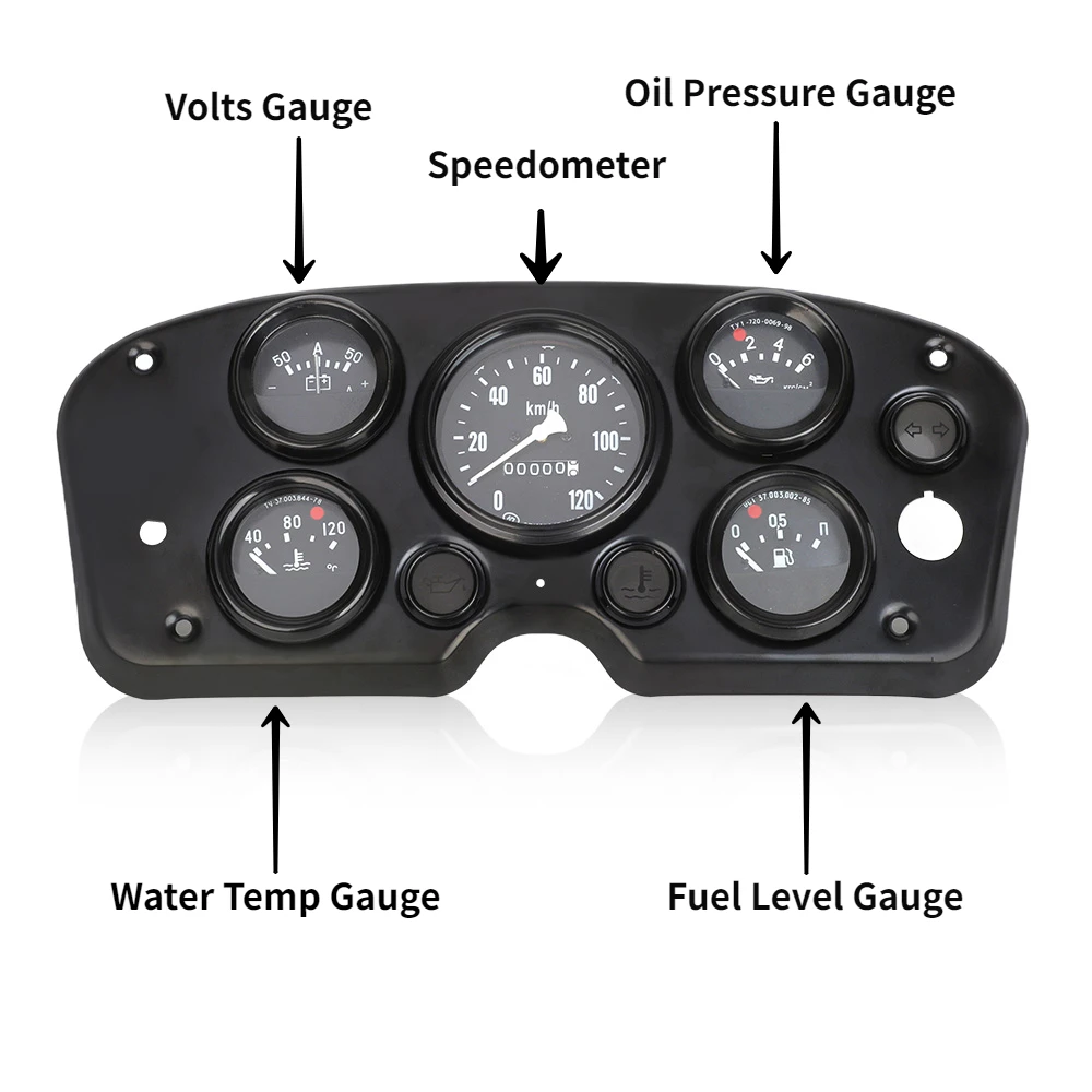 5 In 1 Speedometer Water Temp Gauge Volts Gauge Kit Instrument Panel Complete Universal/Long Meter Instrument Panel Complete