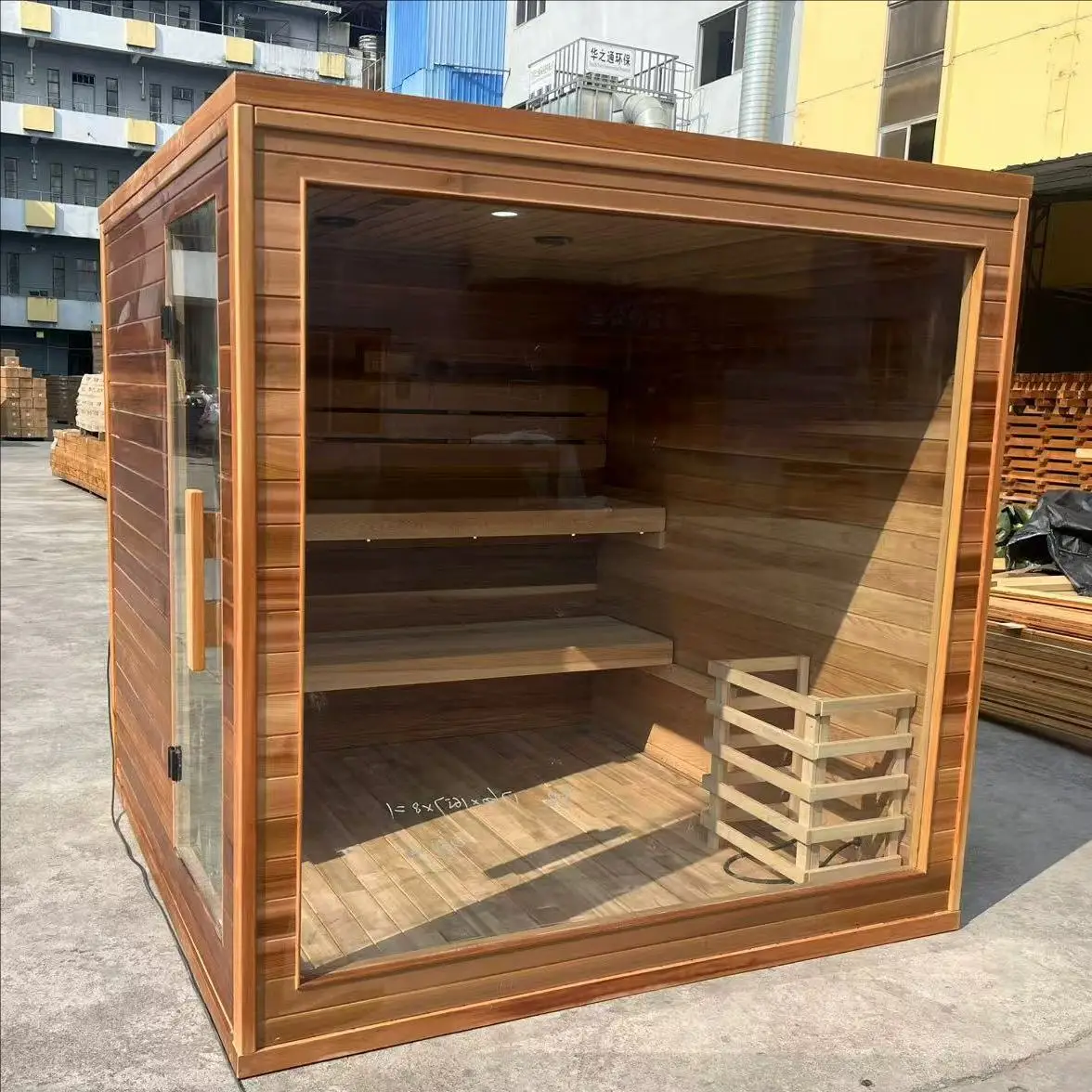 Jing En Modern Design Solid Wood Red Cedar Hemlock Electric Sauna Room Sauna Stove Intelligent Control 3KW-12KW Transom Windows