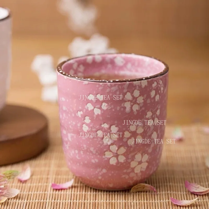 1pc 100ml Japanese Sakura Ceramic Tea Cup with Slanted Rim Floral Pattern Vintage Style Mug for Tea Ceremony and Gift