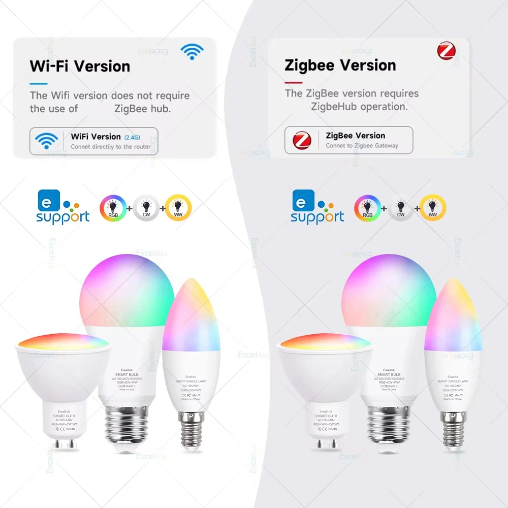 EWelink E27 E14 GU10 Bulb WiFi Zigbee, Dimmable Light LED lamps 3000-6500k RGB,LED Bulbs,Candle Lamp Spot Light Voice With Alexa